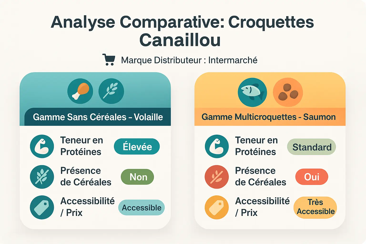Comparatif visuel des croquettes Canaillou volaille et saumon