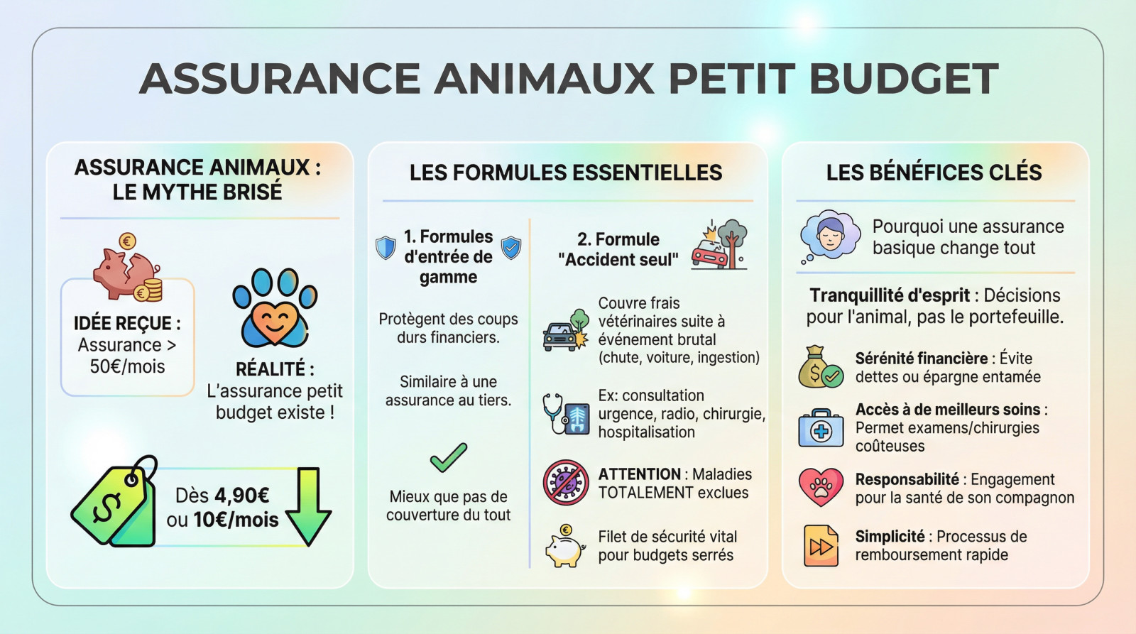 Illustration des avantages d'une assurance animaux petit budget face aux mythes courants