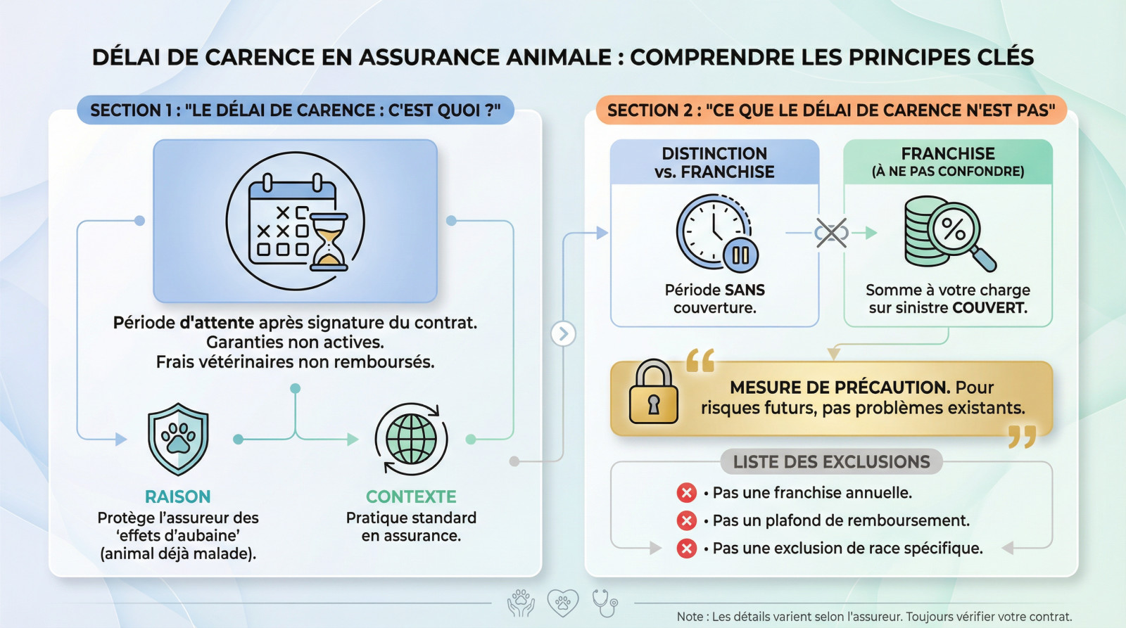 Illustration du délai de carence en assurance animale expliquant la période d'attente avant activation des garanties