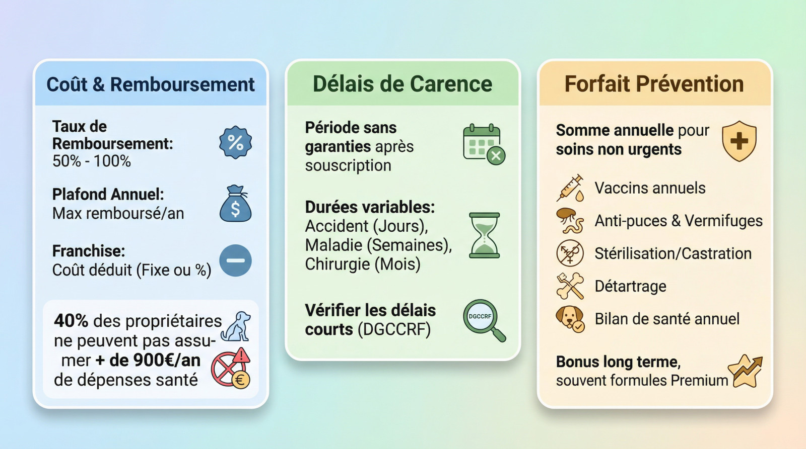 Tableau comparatif des coûts et délais de carence pour une assurance animaux