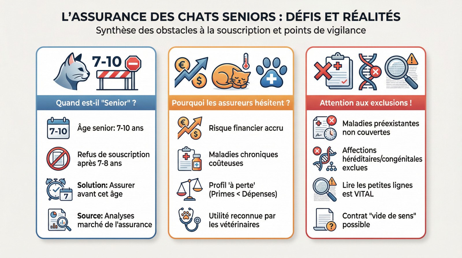 Chat senior paisible regardant par la fenêtre, illustrant la nécessité d'une assurance adaptée
