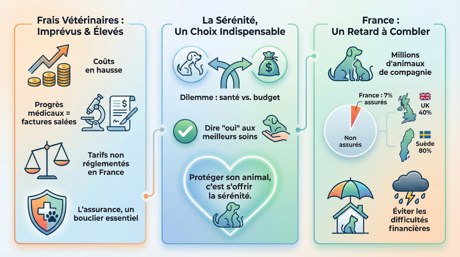 <strong>Propriétaire serein avec son chien grâce à une assurance santé animale</strong>« ></p>
<h3>Les frais vétérinaires : une facture qui peut vite grimper</h3>
<p>Avoir un animal, c&rsquo;est du bonheur, mais aussi des responsabilités concrètes. On oublie souvent que les accidents ou maladies tombent sans prévenir, transformant une simple visite en <strong>véritable gouffre financier</strong>.</p>
<p>La médecine a bondi en avant avec des scanners et chirurgies de pointe, gonflant la note. Comme <a target=