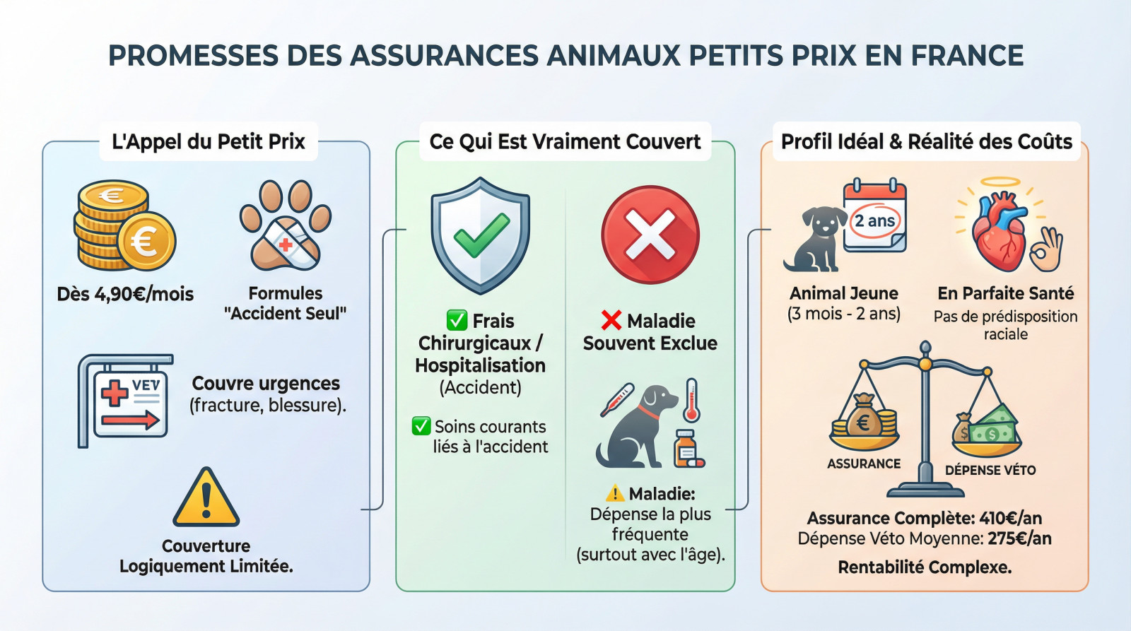 Comparatif visuel des offres d'assurance animaux à petit prix mettant en avant les tarifs d'appel